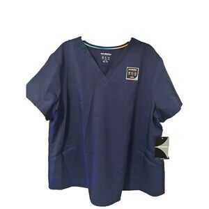 New Scrubstar Navy Blue 3XL Women V Neck Scrub Top
